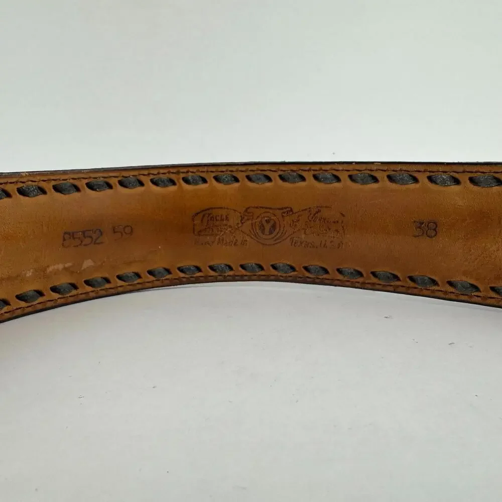 VTG Circle Y Yoakum Hand Made Texas Western Black Leather 38" Cowboy Belt Thick - Picture 4 of 9